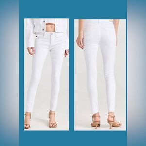 AG Adriano Goldschmied White Mid Rise Frayed Ankle Legging Jean